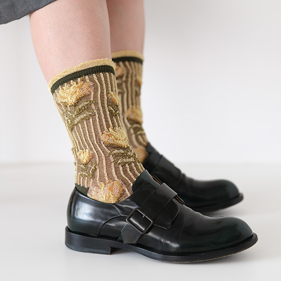 フラワー ソックス　ベージュ