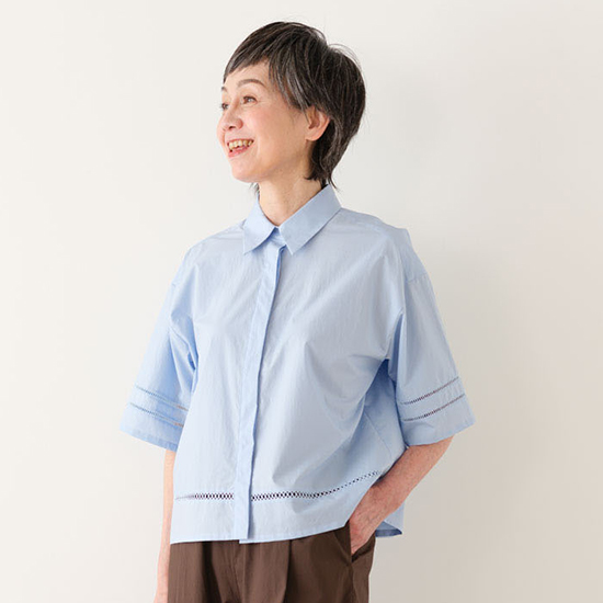 コットンレース半袖シャツ